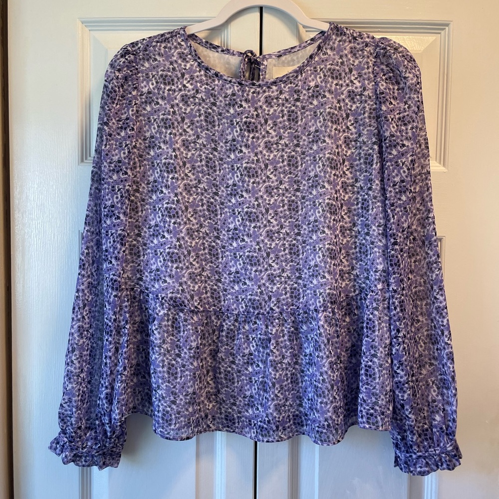 LOFT Purple Floral Peplum Blouse